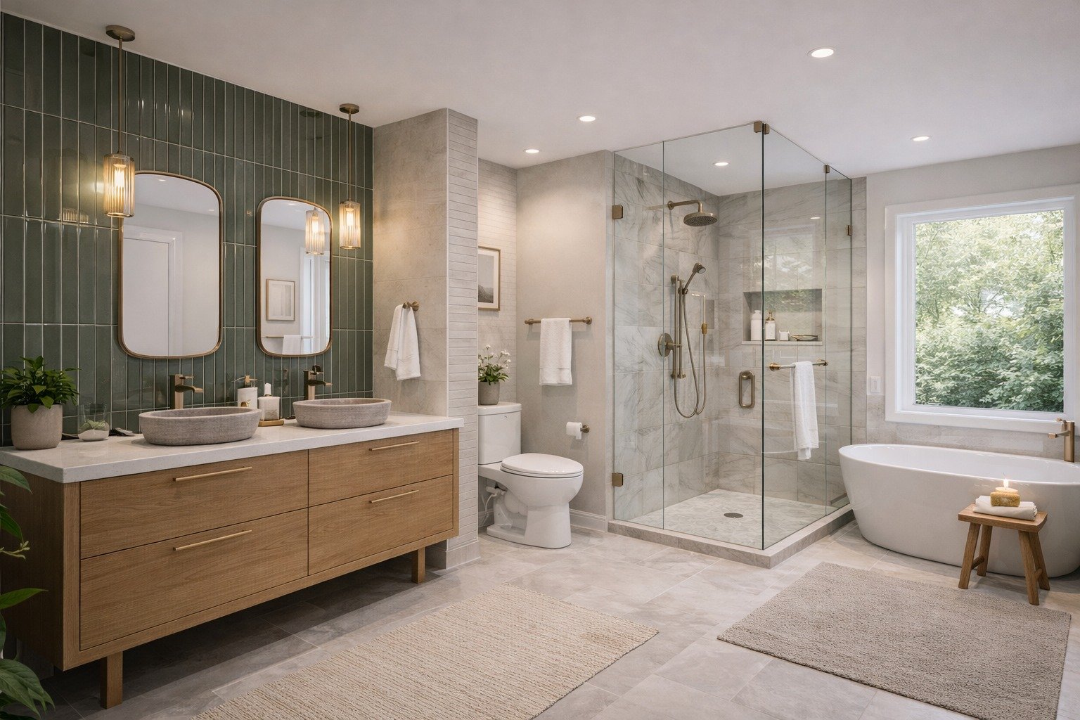 Modern bathroom with ventilation system and moisture control